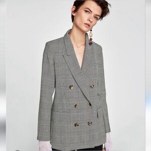 Zara Black and White Checkered Blazer